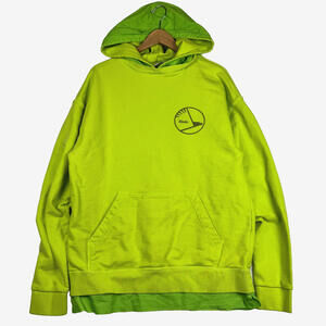 RHUDE Mens Medium Oversized Lime Green Layered Sweatshirt Hooded Sweater